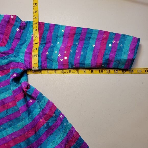 Anne Crimmins Vintage Matching Silk Skirt Set Blue Purple Fuschia Sequin Blazer - Picture 12 of 14